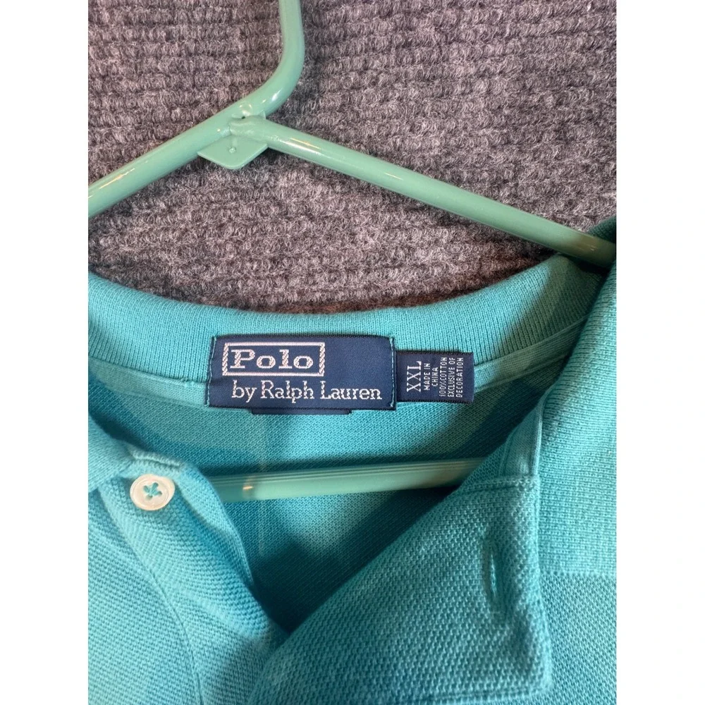 Polo Ralph Lauren Mens XXL Teal Blue Pique Cotton Short Sleeve Polo Shirt Yellow
